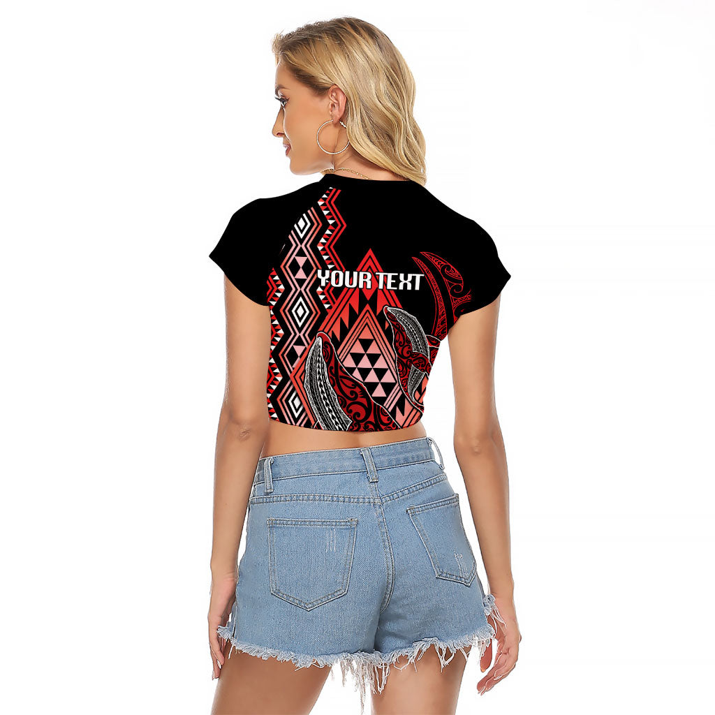 Aotearoa Iwi Ngapuhi Personalised Raglan Cropped T Shirt NZ Maori Humpback Whale Taniko Motifs