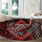 Aotearoa Iwi Ngapuhi Round Carpet NZ Maori Humpback Whale Taniko Motifs