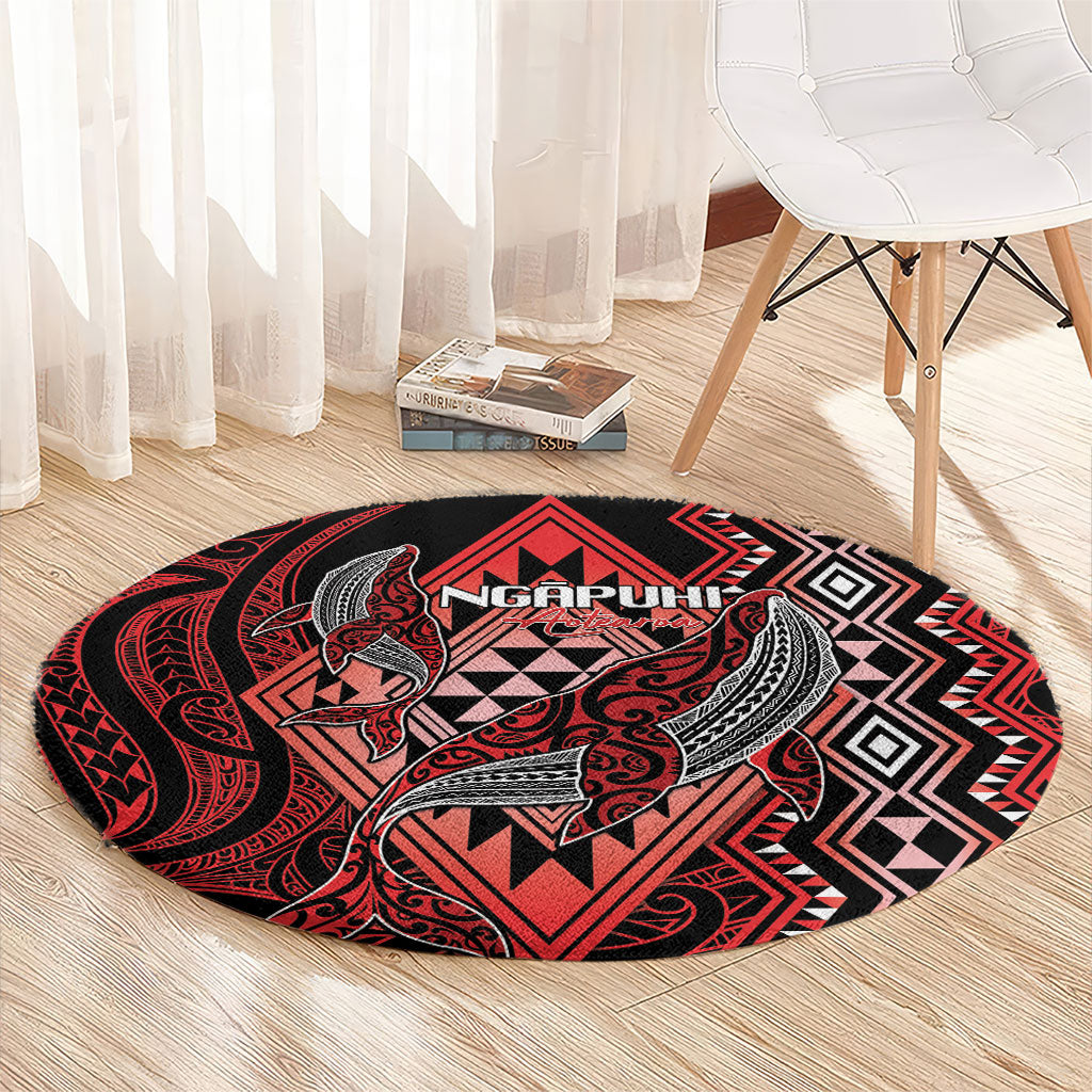 Aotearoa Iwi Ngapuhi Round Carpet NZ Maori Humpback Whale Taniko Motifs