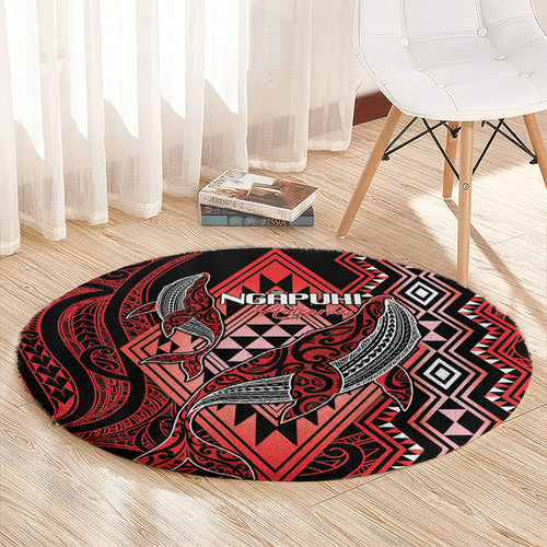 Aotearoa Iwi Ngapuhi Round Carpet NZ Maori Humpback Whale Taniko Motifs