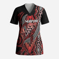 Aotearoa Iwi Ngapuhi Personalised Scrub Top NZ Maori Humpback Whale Taniko Motifs