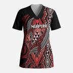 Aotearoa Iwi Ngapuhi Personalised Scrub Top NZ Maori Humpback Whale Taniko Motifs