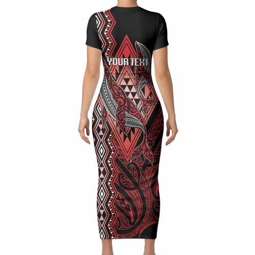 Aotearoa Iwi Ngapuhi Personalised Short Sleeve Bodycon Dress NZ Maori Humpback Whale Taniko Motifs