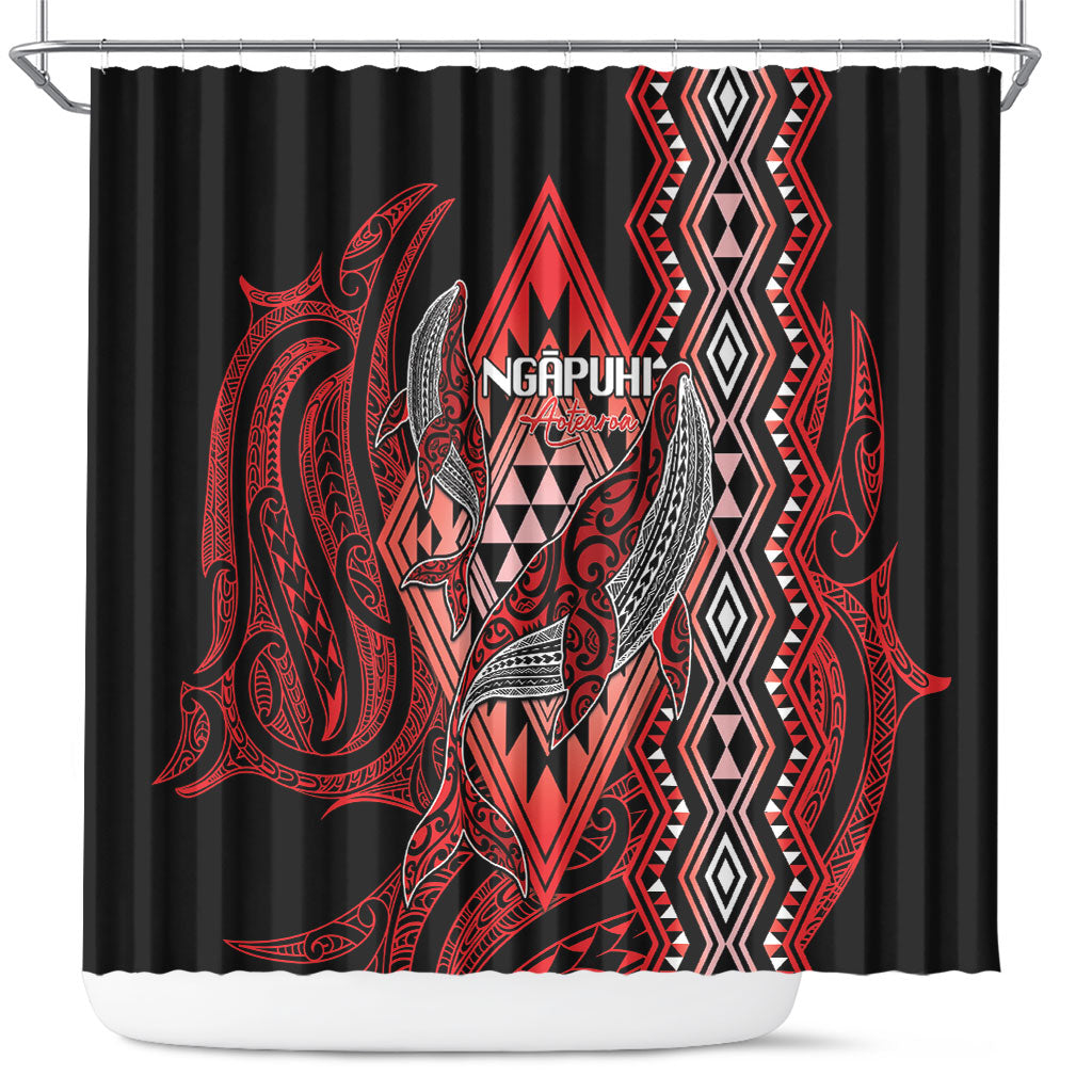 Aotearoa Iwi Ngapuhi Shower Curtain NZ Maori Humpback Whale Taniko Motifs