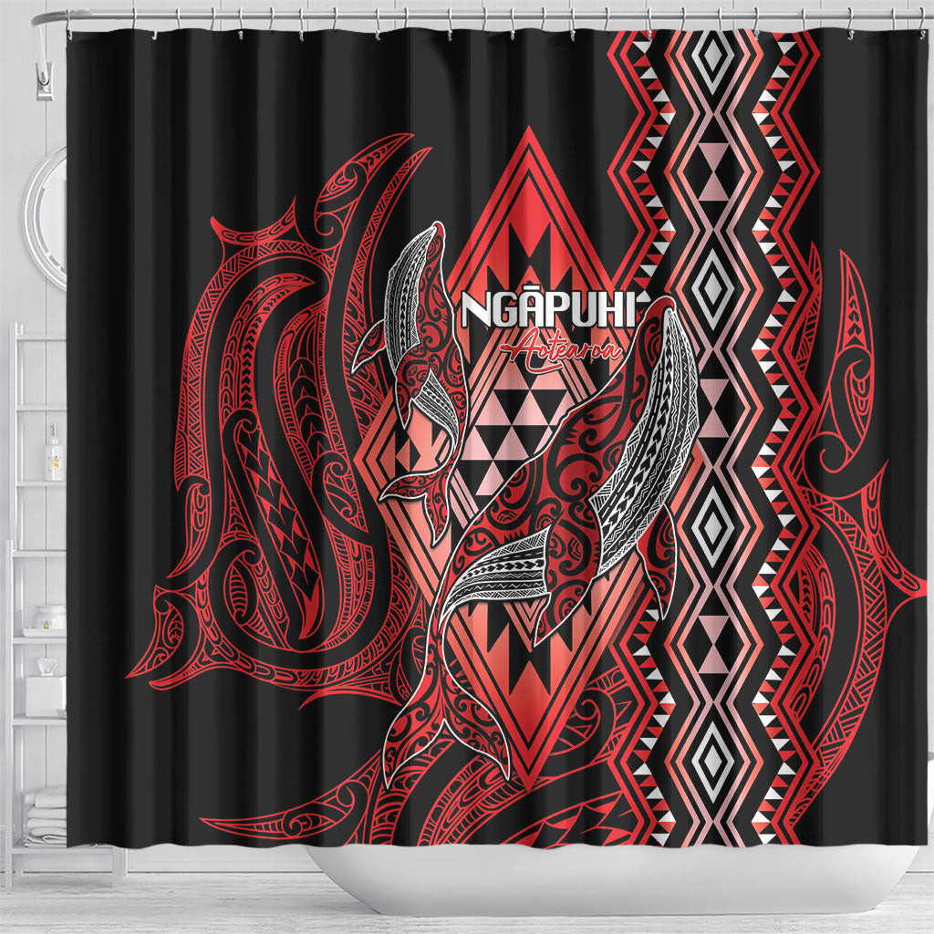 Aotearoa Iwi Ngapuhi Shower Curtain NZ Maori Humpback Whale Taniko Motifs