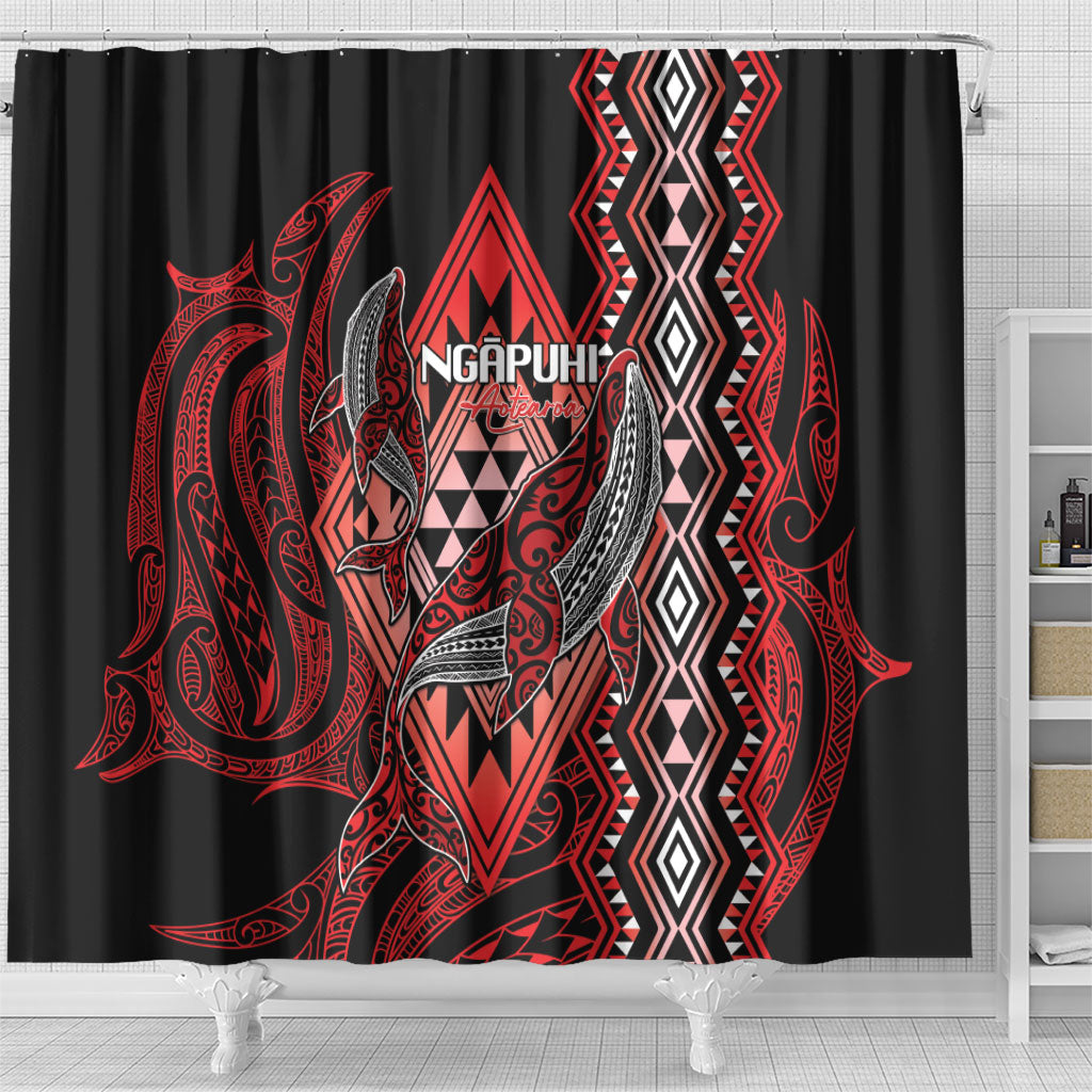 Aotearoa Iwi Ngapuhi Shower Curtain NZ Maori Humpback Whale Taniko Motifs