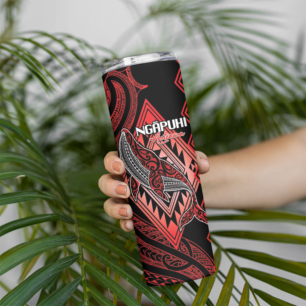 Aotearoa Iwi Ngapuhi Personalised Skinny Tumbler NZ Maori Humpback Whale Taniko Motifs