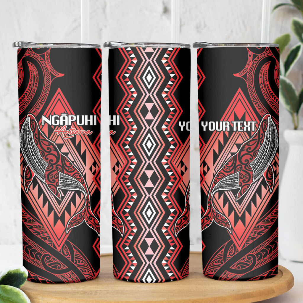 Aotearoa Iwi Ngapuhi Personalised Skinny Tumbler NZ Maori Humpback Whale Taniko Motifs