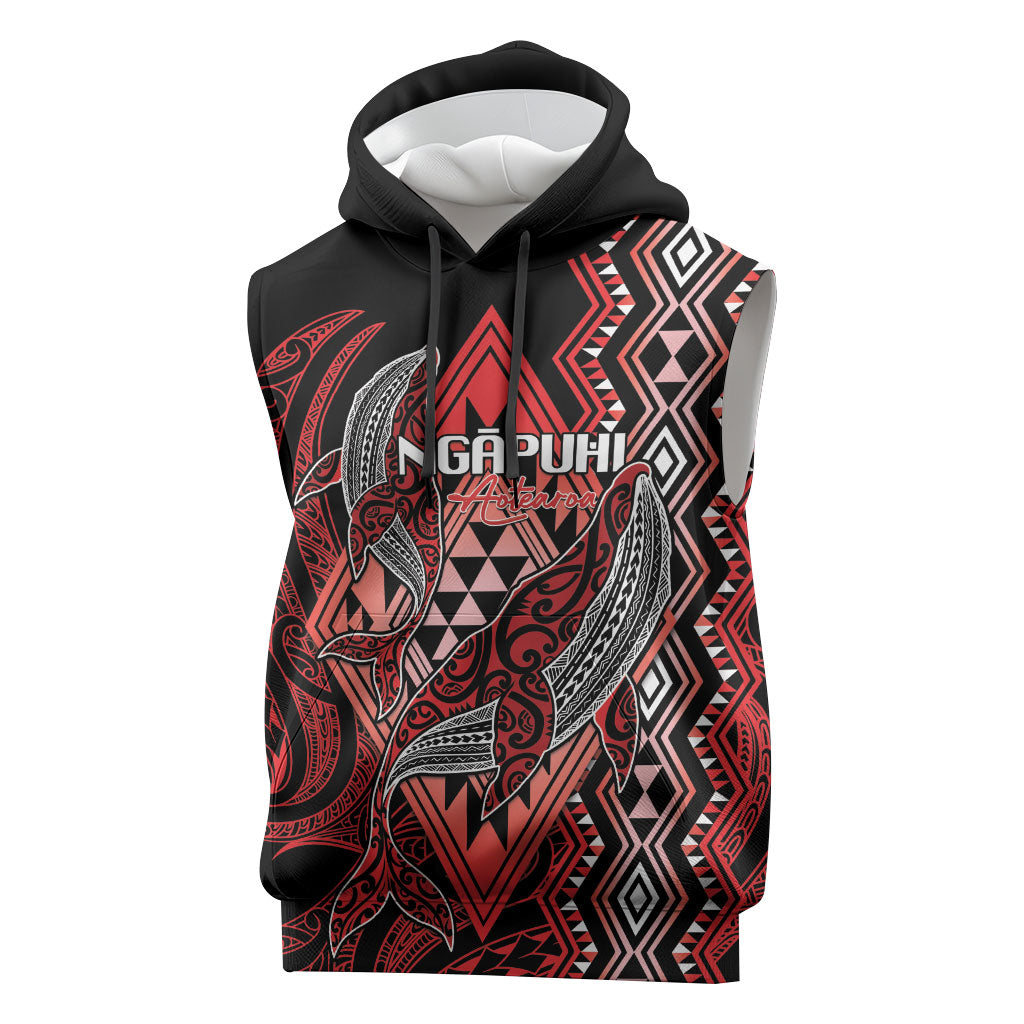 Aotearoa Iwi Ngapuhi Personalised Sleeveless Hoodie NZ Maori Humpback Whale Taniko Motifs