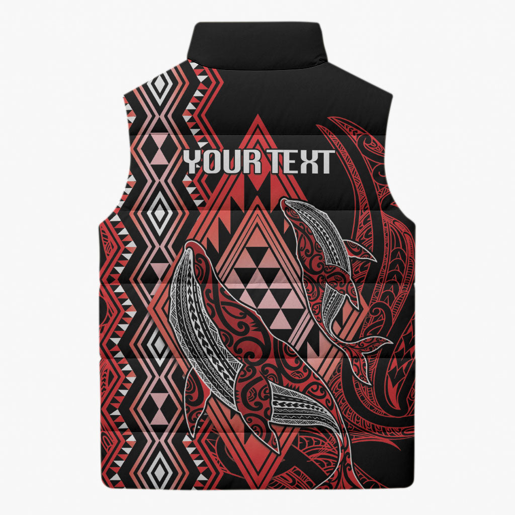 Aotearoa Iwi Ngapuhi Personalised Sleeveless Puffer Jacket NZ Maori Humpback Whale Taniko Motifs
