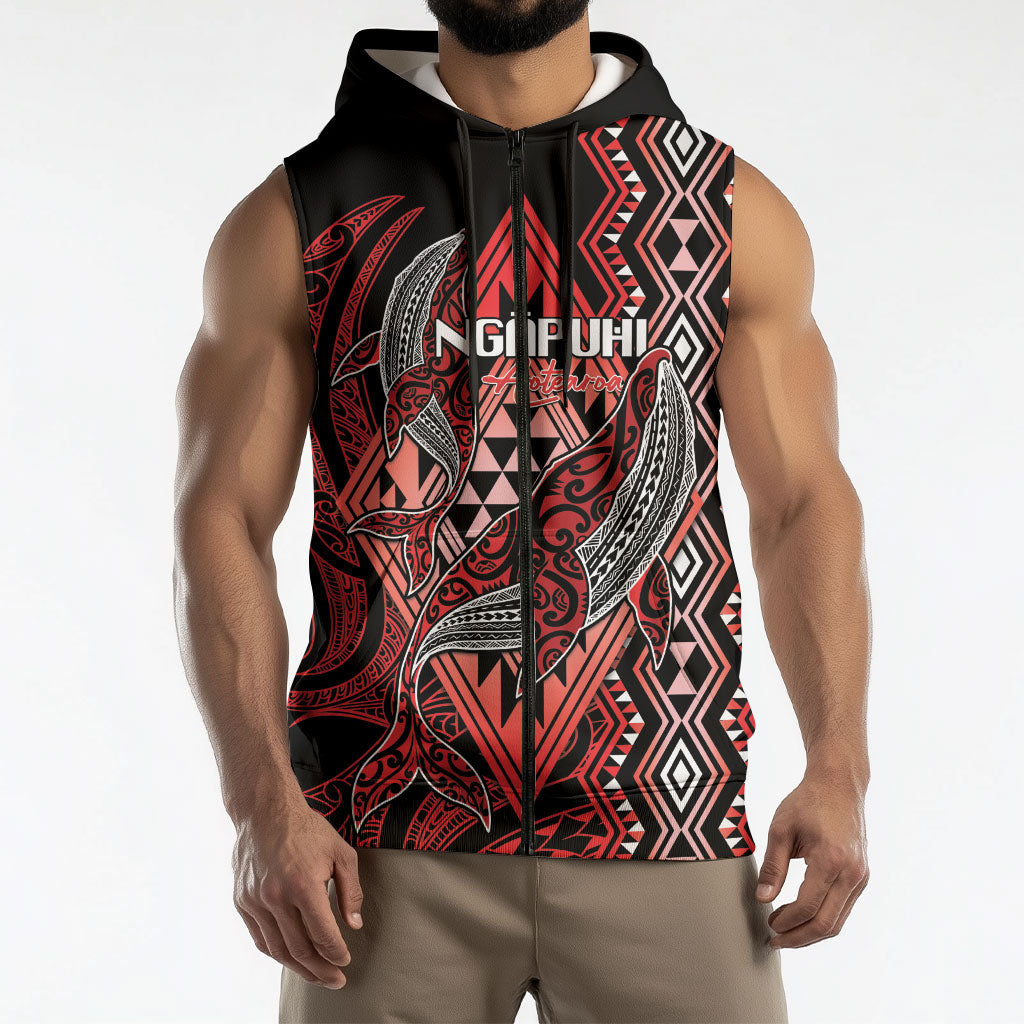 Aotearoa Iwi Ngapuhi Personalised Sleeveless Zip Hoodie NZ Maori Humpback Whale Taniko Motifs