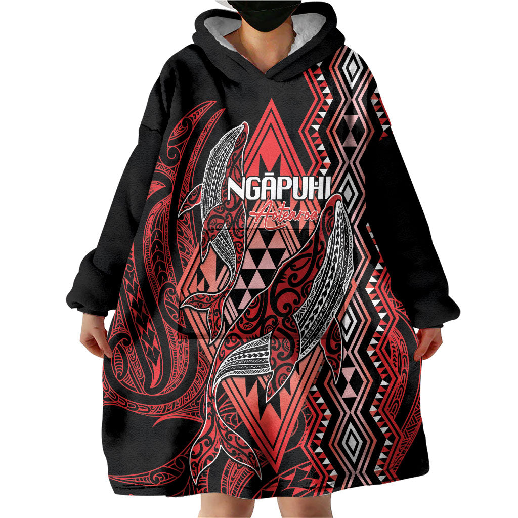 Aotearoa Iwi Ngapuhi Personalised Wearable Blanket Hoodie NZ Maori Humpback Whale Taniko Motifs