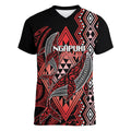 Aotearoa Iwi Ngapuhi Personalised Women V-Neck T-Shirt NZ Maori Humpback Whale Taniko Motifs