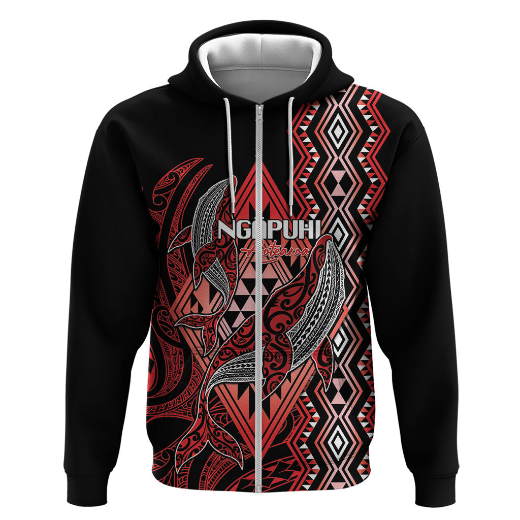 Aotearoa Iwi Ngapuhi Personalised Zip Hoodie NZ Maori Humpback Whale Taniko Motifs