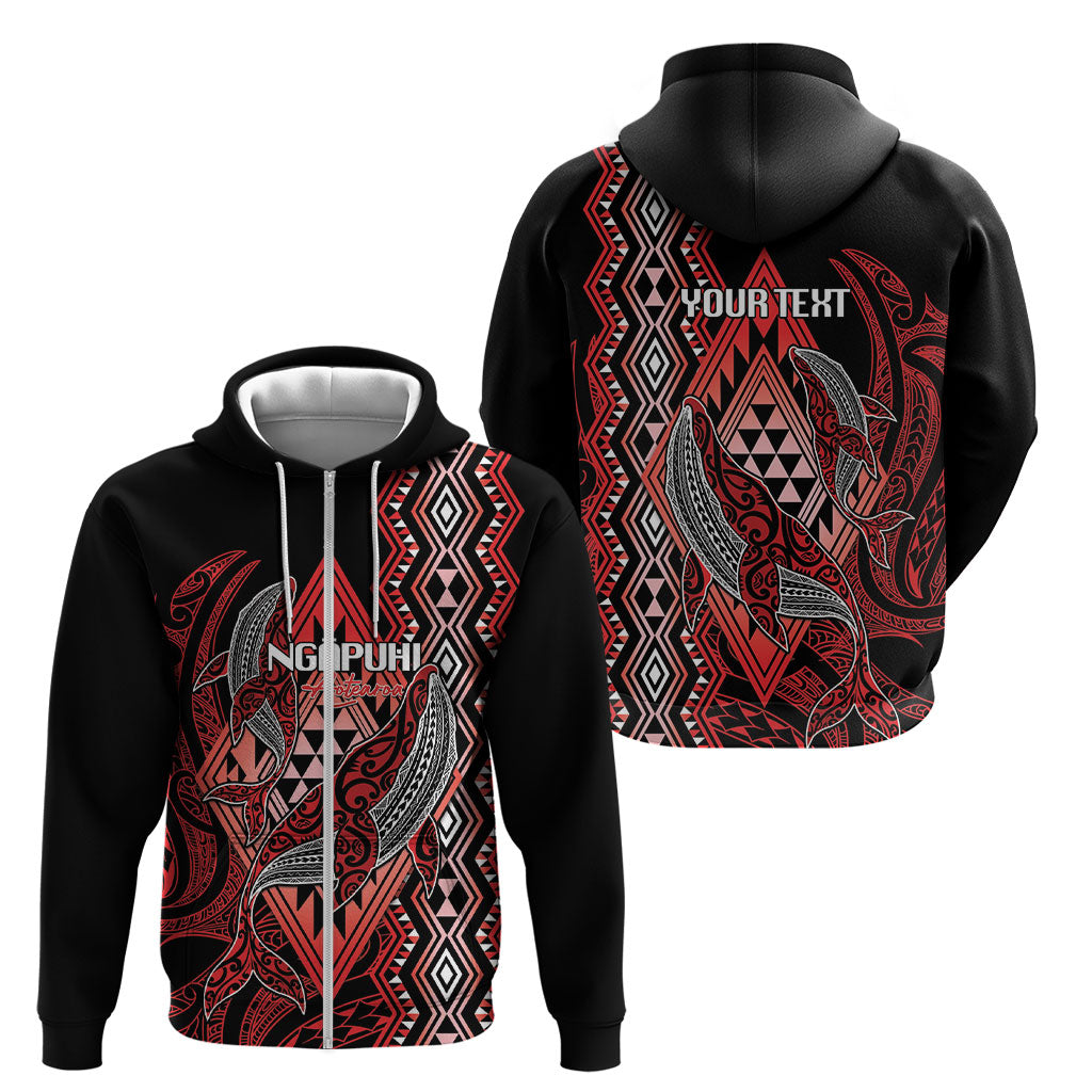 Aotearoa Iwi Ngapuhi Personalised Zip Hoodie NZ Maori Humpback Whale Taniko Motifs