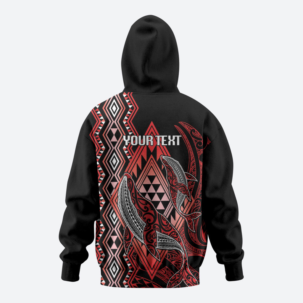Aotearoa Iwi Ngapuhi Personalised Zip Hoodie NZ Maori Humpback Whale Taniko Motifs