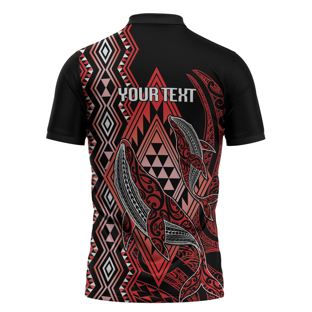 Aotearoa Iwi Ngapuhi Personalised Zipper Polo Shirt NZ Maori Humpback Whale Taniko Motifs