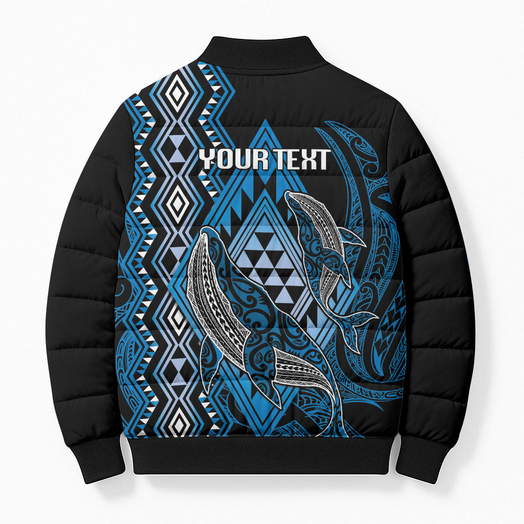 Aotearoa Iwi Ngati Porou Personalised Bomber Puffer Jacket NZ Maori Humpback Whale Taniko Motifs