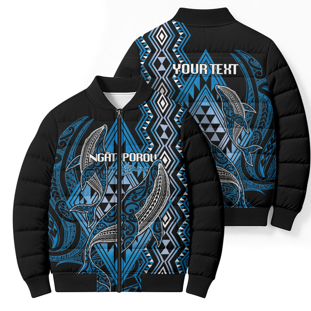 Aotearoa Iwi Ngati Porou Personalised Bomber Puffer Jacket NZ Maori Humpback Whale Taniko Motifs