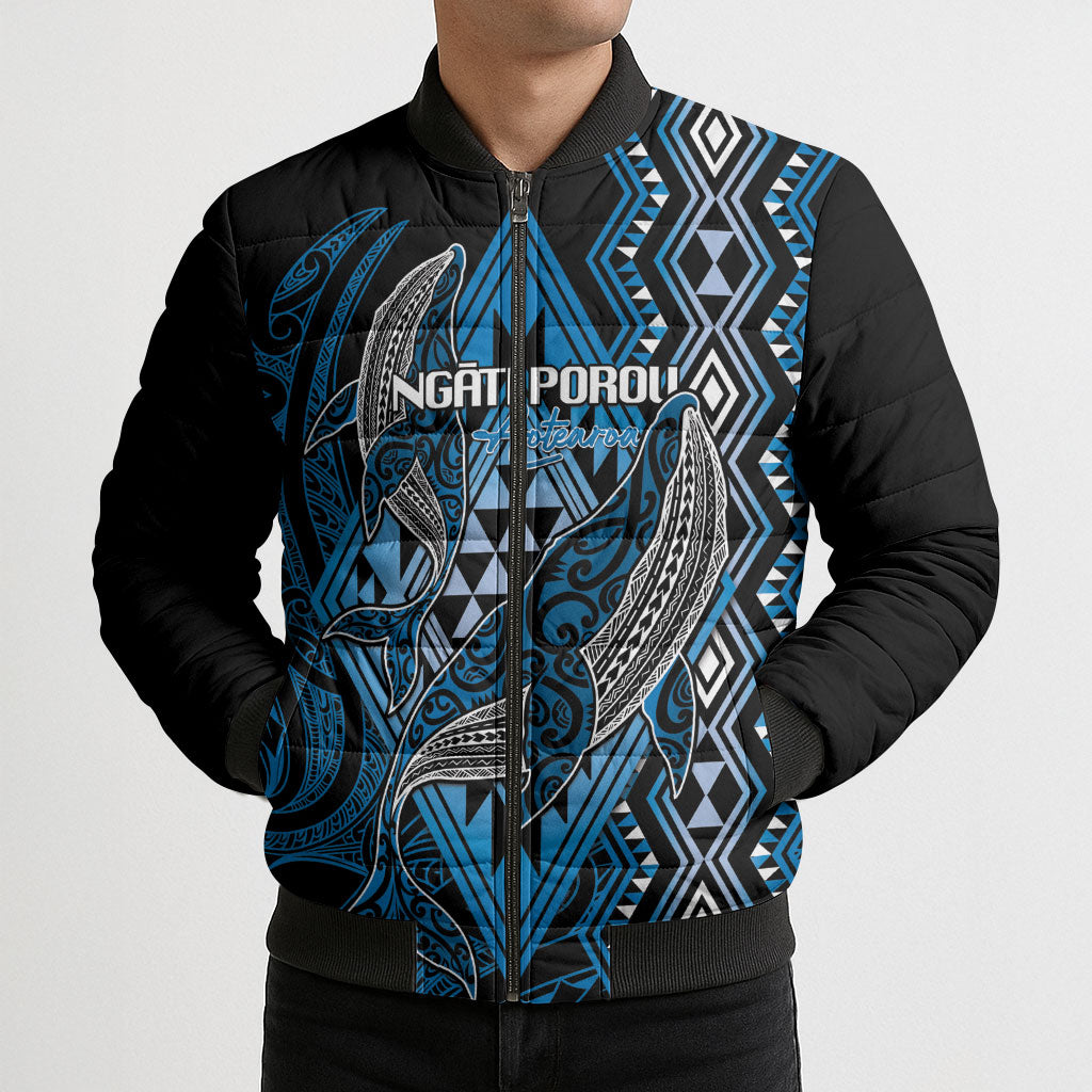 Aotearoa Iwi Ngati Porou Personalised Bomber Puffer Jacket NZ Maori Humpback Whale Taniko Motifs