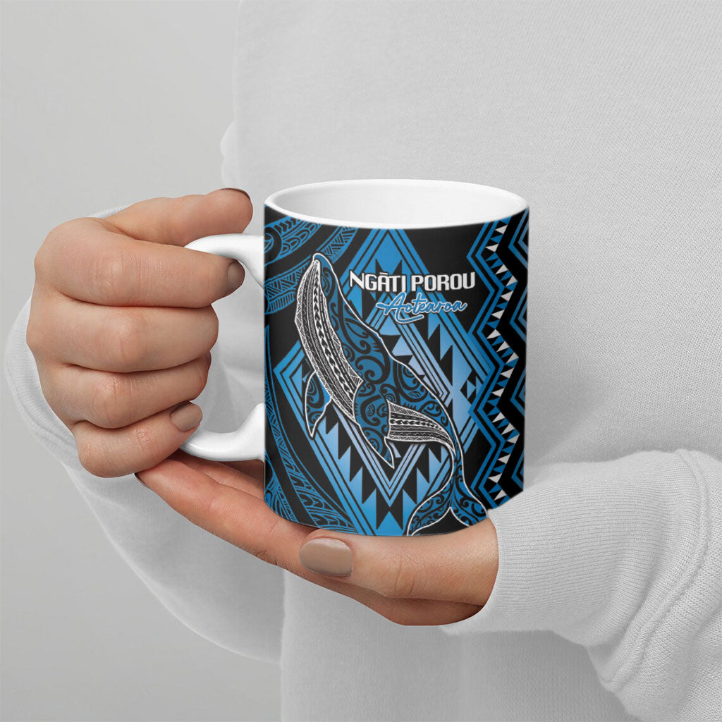 Aotearoa Iwi Ngati Porou Personalised Ceramic Mug NZ Maori Humpback Whale Taniko Motifs