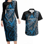 Aotearoa Iwi Ngati Porou Personalised Couples Matching Long Sleeve Bodycon Dress and Hawaiian Shirt NZ Maori Humpback Whale Taniko Motifs
