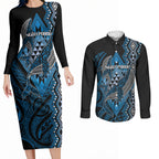 Aotearoa Iwi Ngati Porou Personalised Couples Matching Long Sleeve Bodycon Dress and Long Sleeve Button Shirt NZ Maori Humpback Whale Taniko Motifs
