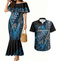 Aotearoa Iwi Ngati Porou Personalised Couples Matching Mermaid Dress and Hawaiian Shirt NZ Maori Humpback Whale Taniko Motifs