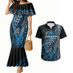 Aotearoa Iwi Ngati Porou Personalised Couples Matching Mermaid Dress and Hawaiian Shirt NZ Maori Humpback Whale Taniko Motifs