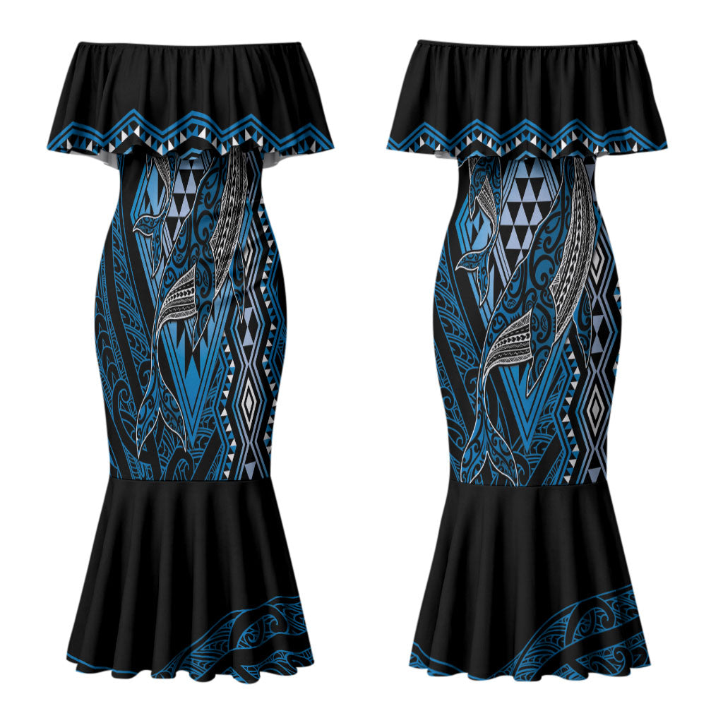 Aotearoa Iwi Ngati Porou Personalised Couples Matching Mermaid Dress and Hawaiian Shirt NZ Maori Humpback Whale Taniko Motifs