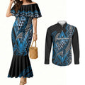 Aotearoa Iwi Ngati Porou Personalised Couples Matching Mermaid Dress and Long Sleeve Button Shirt NZ Maori Humpback Whale Taniko Motifs