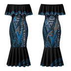 Aotearoa Iwi Ngati Porou Personalised Couples Matching Mermaid Dress and Long Sleeve Button Shirt NZ Maori Humpback Whale Taniko Motifs