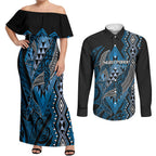 Aotearoa Iwi Ngati Porou Personalised Couples Matching Off Shoulder Maxi Dress and Long Sleeve Button Shirt NZ Maori Humpback Whale Taniko Motifs