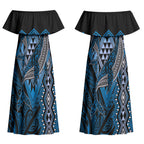 Aotearoa Iwi Ngati Porou Personalised Couples Matching Off Shoulder Maxi Dress and Long Sleeve Button Shirt NZ Maori Humpback Whale Taniko Motifs