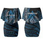 Aotearoa Iwi Ngati Porou Personalised Couples Matching Off Shoulder Short Dress and Hawaiian Shirt NZ Maori Humpback Whale Taniko Motifs