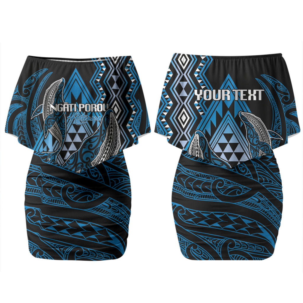 Aotearoa Iwi Ngati Porou Personalised Couples Matching Off Shoulder Short Dress and Long Sleeve Button Shirt NZ Maori Humpback Whale Taniko Motifs