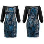 Aotearoa Iwi Ngati Porou Personalised Couples Matching Off The Shoulder Long Sleeve Dress and Hawaiian Shirt NZ Maori Humpback Whale Taniko Motifs
