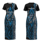 Aotearoa Iwi Ngati Porou Personalised Couples Matching Short Sleeve Bodycon Dress and Long Sleeve Button Shirt NZ Maori Humpback Whale Taniko Motifs