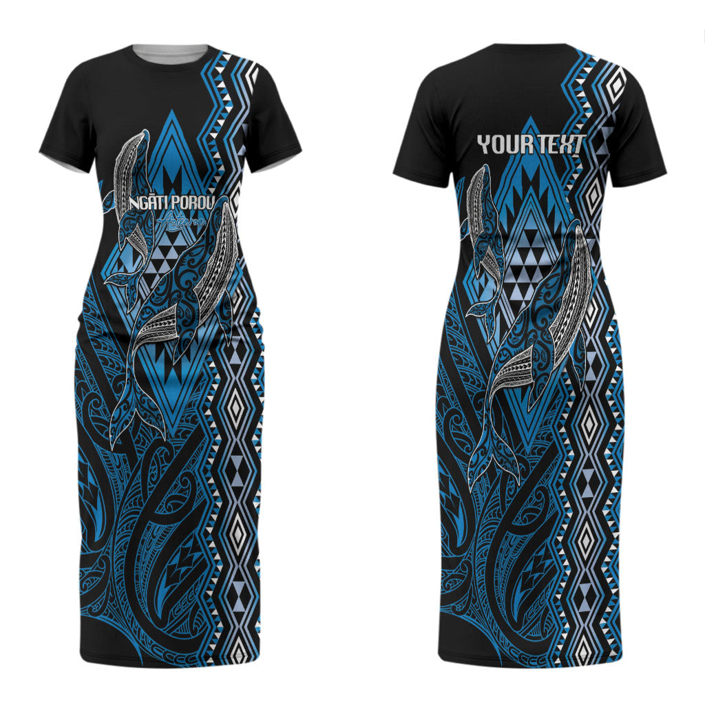 Aotearoa Iwi Ngati Porou Personalised Couples Matching Short Sleeve Bodycon Dress and Long Sleeve Button Shirt NZ Maori Humpback Whale Taniko Motifs