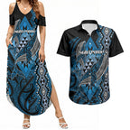 Aotearoa Iwi Ngati Porou Personalised Couples Matching Summer Maxi Dress and Hawaiian Shirt NZ Maori Humpback Whale Taniko Motifs