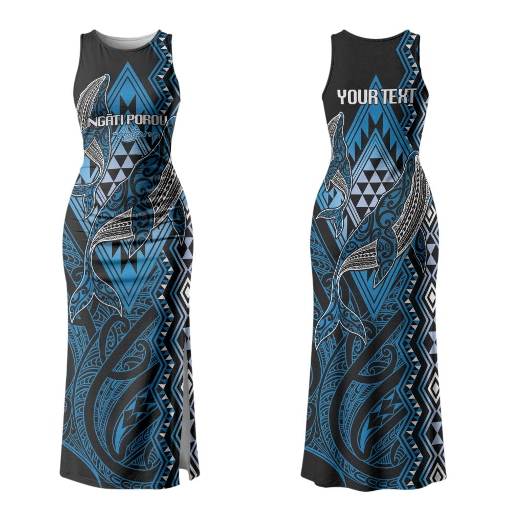 Aotearoa Iwi Ngati Porou Personalised Couples Matching Tank Maxi Dress and Hawaiian Shirt NZ Maori Humpback Whale Taniko Motifs