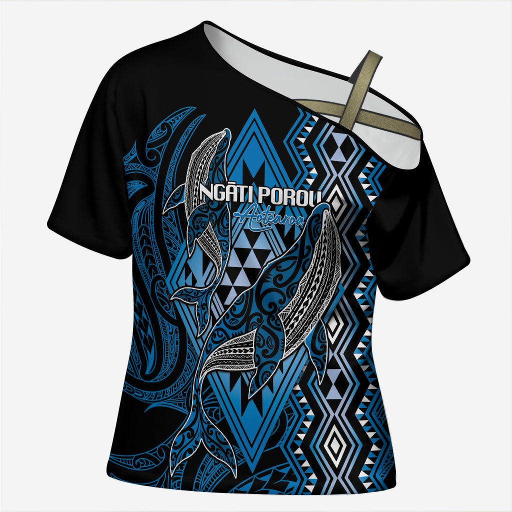 Aotearoa Iwi Ngati Porou Personalised Cross Shoulder Shirt NZ Maori Humpback Whale Taniko Motifs