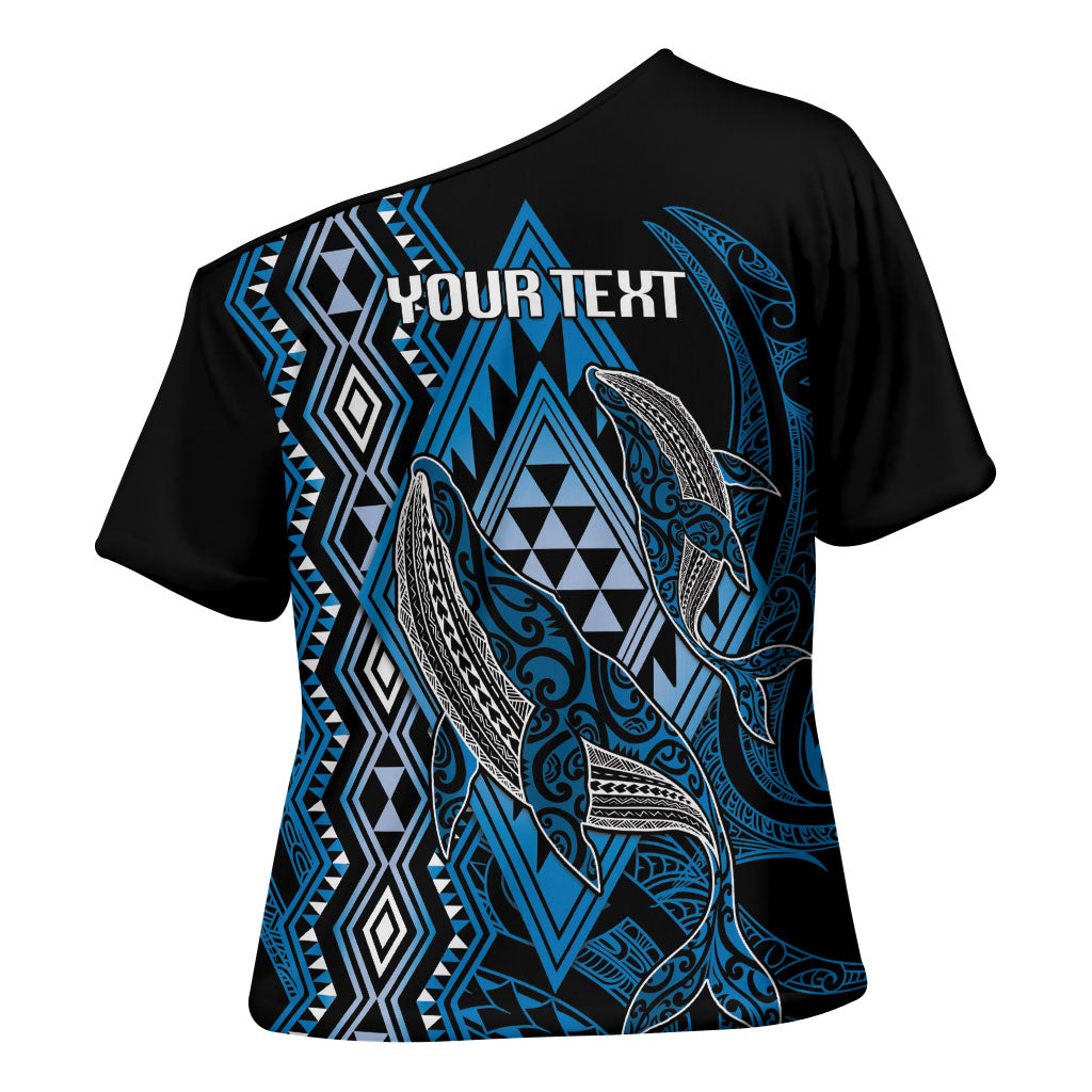 Aotearoa Iwi Ngati Porou Personalised Cross Shoulder Shirt NZ Maori Humpback Whale Taniko Motifs