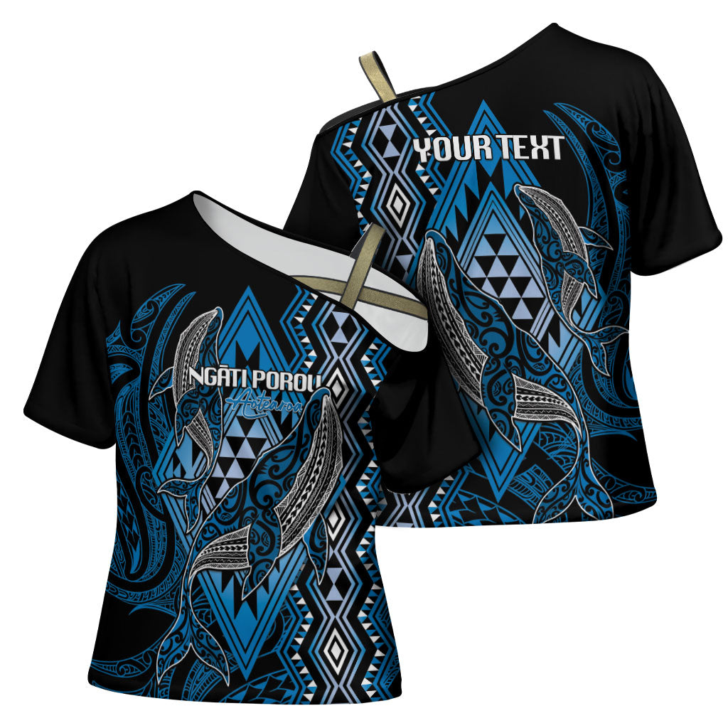 Aotearoa Iwi Ngati Porou Personalised Cross Shoulder Shirt NZ Maori Humpback Whale Taniko Motifs