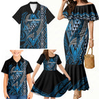 Aotearoa Iwi Ngati Porou Personalised Family Matching Mermaid Dress and Hawaiian Shirt NZ Maori Humpback Whale Taniko Motifs
