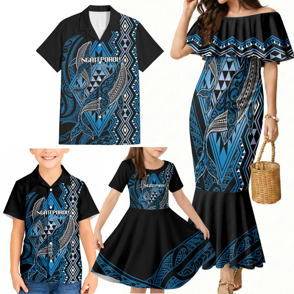 Aotearoa Iwi Ngati Porou Personalised Family Matching Mermaid Dress and Hawaiian Shirt NZ Maori Humpback Whale Taniko Motifs