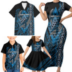 Aotearoa Iwi Ngati Porou Personalised Family Matching Short Sleeve Bodycon Dress and Hawaiian Shirt NZ Maori Humpback Whale Taniko Motifs