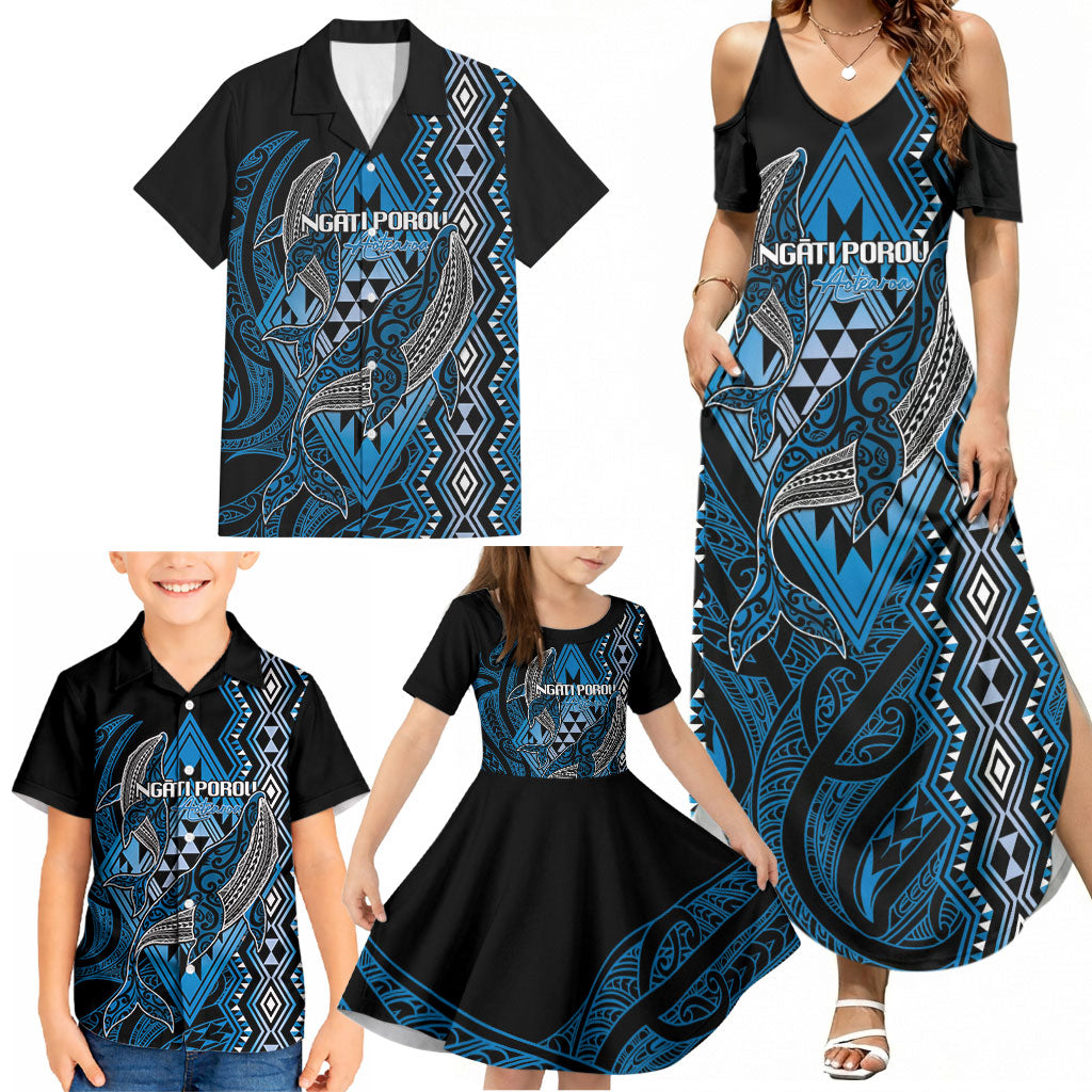 Aotearoa Iwi Ngati Porou Personalised Family Matching Summer Maxi Dress and Hawaiian Shirt NZ Maori Humpback Whale Taniko Motifs