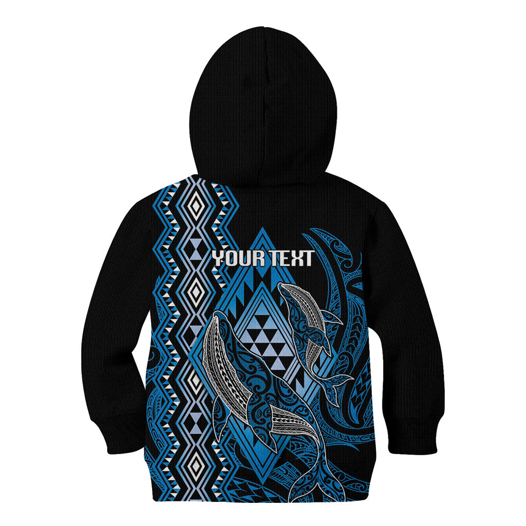 Aotearoa Iwi Ngati Porou Personalised Kid Hoodie NZ Maori Humpback Whale Taniko Motifs