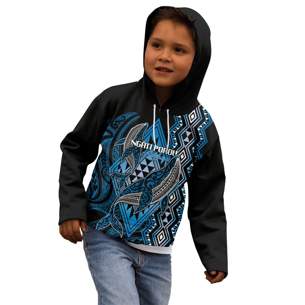 Aotearoa Iwi Ngati Porou Personalised Kid Hoodie NZ Maori Humpback Whale Taniko Motifs